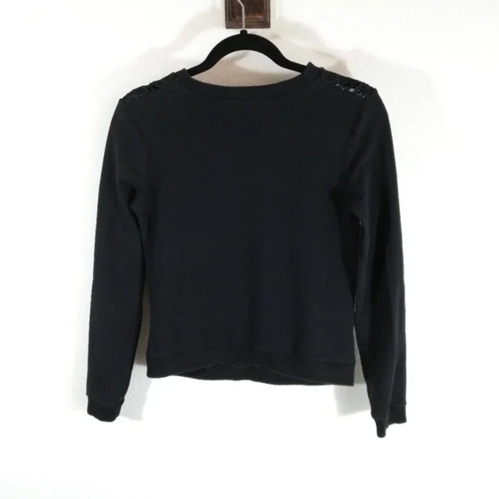 *Jonathan Martin Black Lace Front Long Sleeve Knit Top Solid Back Size Medium